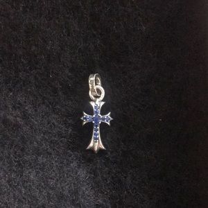 Chrome Hearts Small Double Cross With Blue Sapphire Set